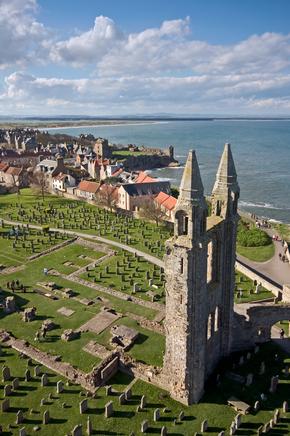 St Andrews Cathedral ©Shutterstock /AdamEdwards An unusual aerial view of St Andrews, Scotland, with ruined cathedral in the foreground