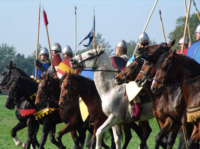 Norman horsemen line up for battle in hastings