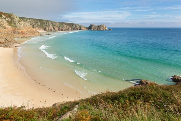 Dramatic view of Porthcurno Beach in Cornwall,  England