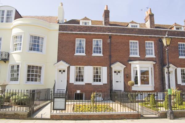 Terraced brick-built house in Portsmouth which is Charles Dickens' Birthplace