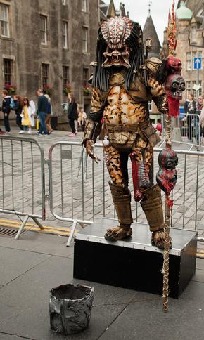 Person dressed as alien on Royal Mile