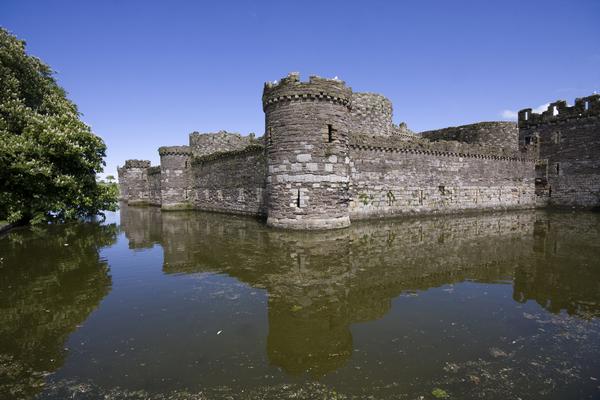 Beaumaris Castle surrounded by its moat