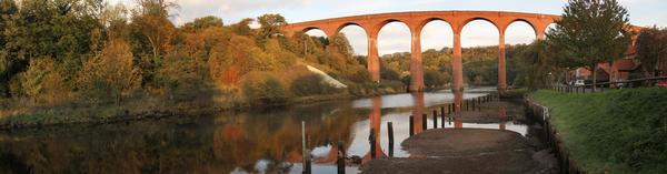 Old disused Victorian railway viaduct over the River Esk at Whitby, North Yorkshire, UK
