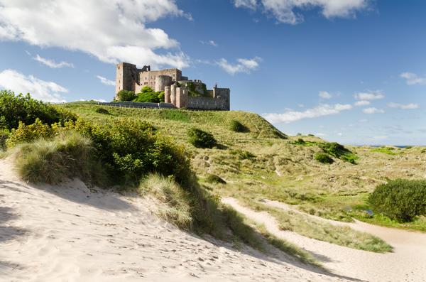 Bamburgh Castle seen from the south dunes.