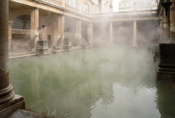 Roman Baths In Daylight, With Steam