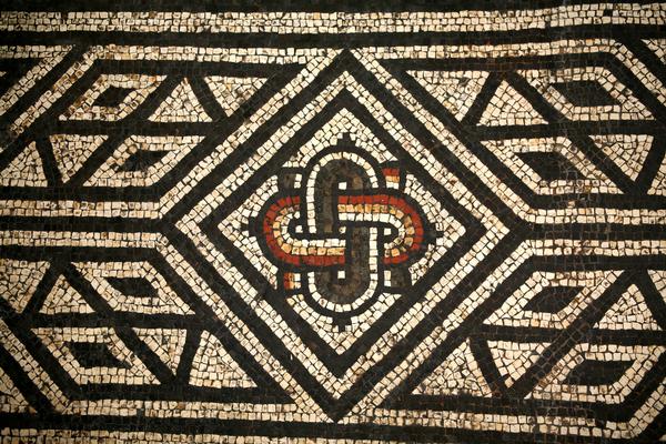 Roman Mosaic of a knot at Bignor Roman Villa, Sussex