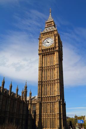Close up of Big Ben Clock Tower Against Blue Sky England United Kingdom