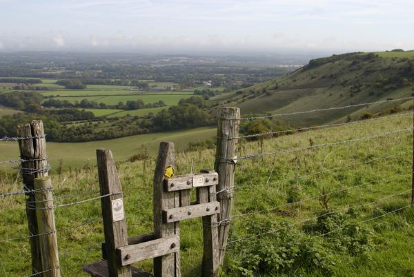 Stile on the South Downs Way at Ditchling Beacon near Brighton