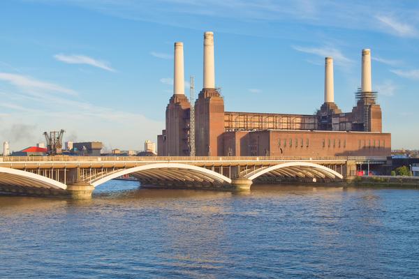 Battersea Power Station, on the banks of the River Thames in London