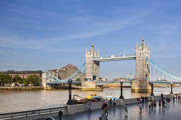 View of the Tower Bridge in London on a sunny day