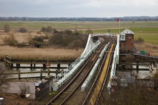 The old swing railway bridge at Reedham in Norfolk.