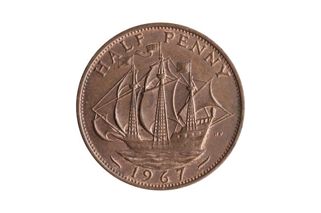 Golden Hind ship on the old pre decimal UK halfpenny coin