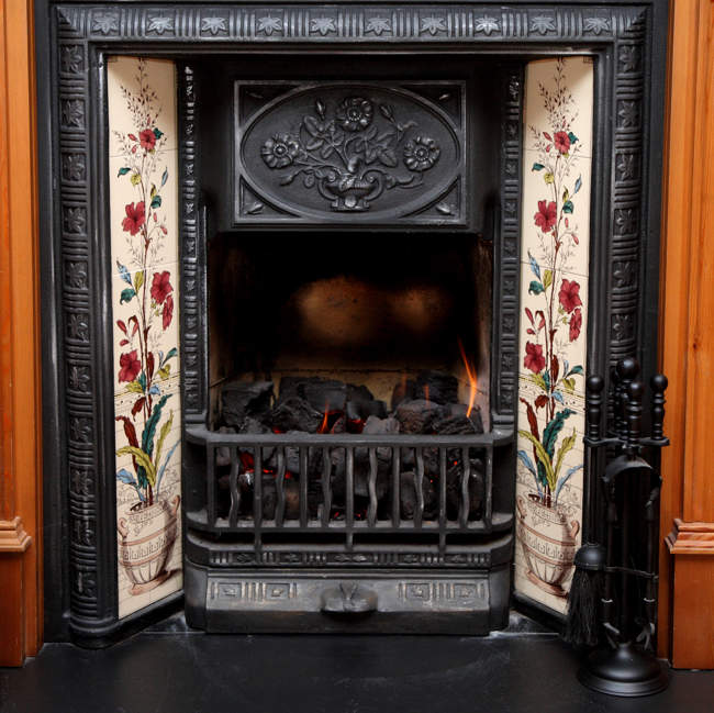 Burning Flames in a Victorian Fireplace