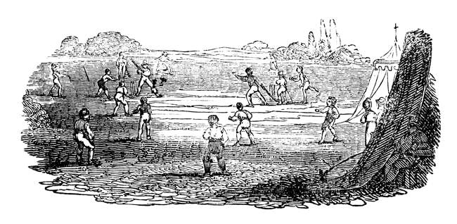 19th century engraving of boys playing cricket