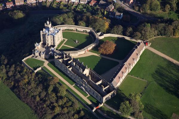 Fantastic aerial view showing the layout of Bolsover Castle Derbyshire