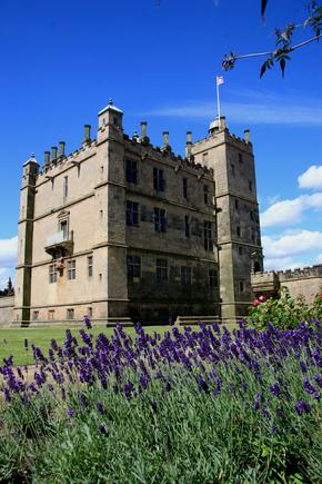 Bolsover Castle seen from the garden on a sunny day