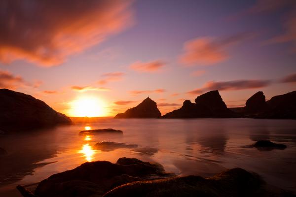 Bedruthan Steps at sunset