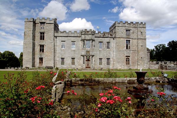 View of Chillingham Castle with fountain in foreground