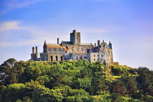 View of Castle and Church on St Michael's Mount, with blue sky