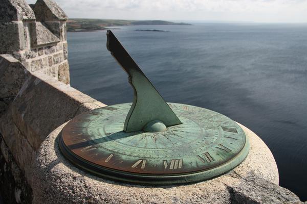 Ancient sundial on the castle walls of Saint Michael's Mount