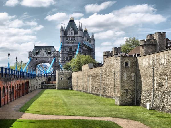 Tower of London Moat with Tower Bridge in the background
