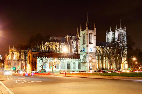 Westminster Abbey illuminated at night