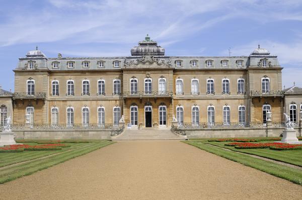 Impressive frontage of Wrest Park on a sunny day