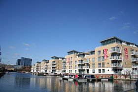 A housing development along the canal. &copy; Pauline Duff