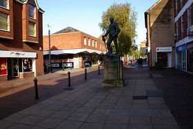 Bromsegrove main shopping street showing the statue to A.E. Housman &copy; tj potter