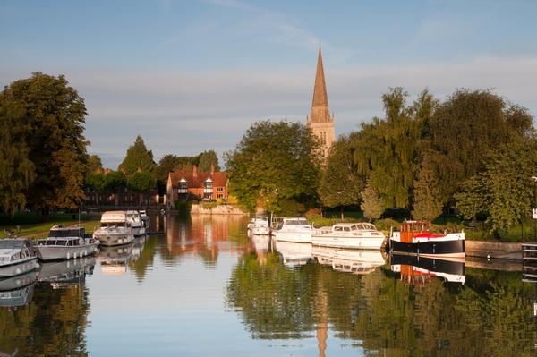 Boats moored at Thames in Abingdon, Oxfordshire, England