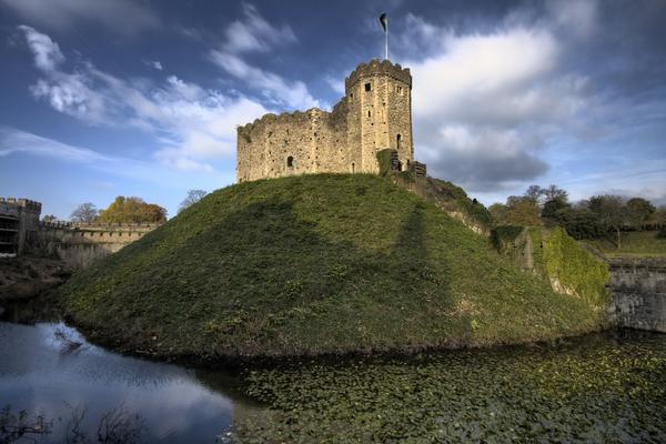 The Keep of Cardiff Castle on a grassy hill