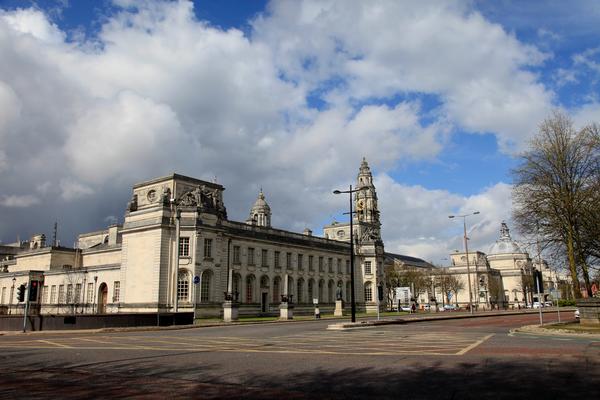 Exterior view of City Hall Buildings in Cardiff