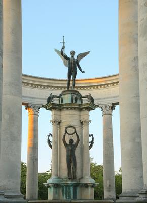 Cardiff War Memorial showing winged figure on a pillar holding a sword
