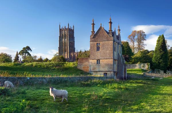 The Old Banqueting Hall and Church at Chipping Campden, Gloucestershire, England
