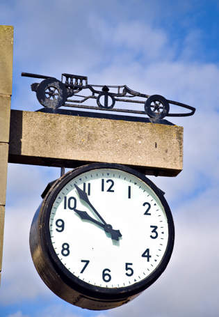 Detail of the Jim Clark memorial clock, Chirnside. &copy; Rod Burkey