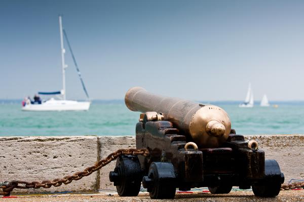 Cannon pointing out to sea at Cowes on the Isle of Wight.
