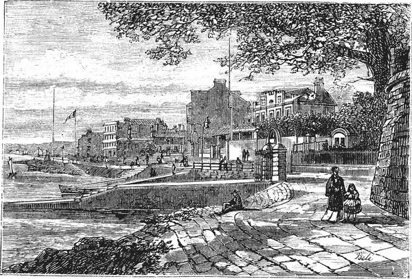 Old black and white engraving of Cowes Harbour