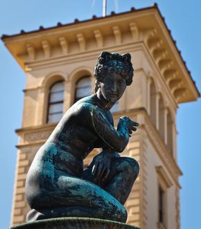 Sculpure of a lady in front of Osborne House Tower