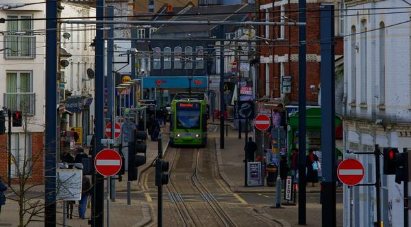 Tram in Church Street © Peter Trimming via Flickr Tram in Church Street Croydon