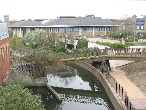 Footbridge across the river Darent in Dartford