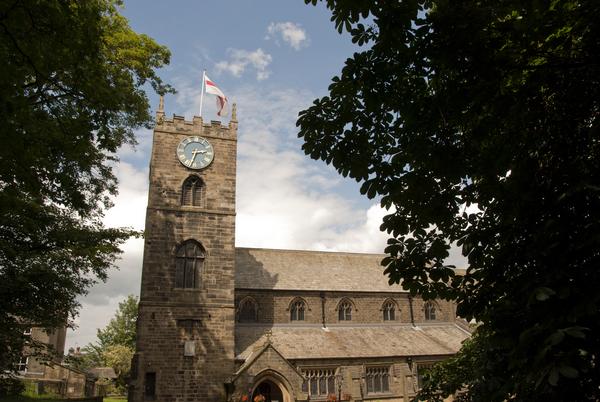 Parish Church of St Michael and All Angels, Haworth, Yorkshire on a sunny day