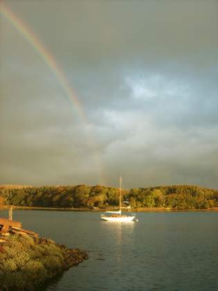 Rainbow's end: view from Landshipping's Big House quay &copy; Sarah Hoss