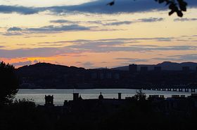 Newport at sunset and Dundee &copy; P J Thomson