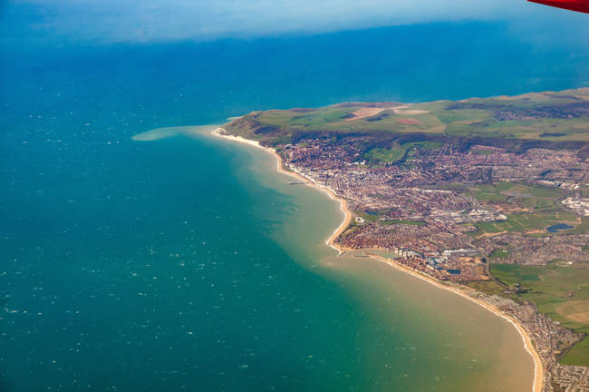Aerial view of Pevensey Bay, Eastbourne and Beachy Head