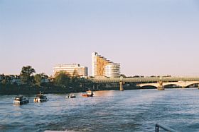 Looking back to Putney Tube Bridge and Putney Bridge from ferry towards London &copy; J Holland