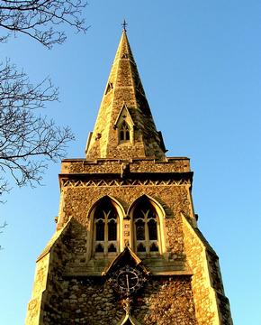 Ancient church steeple, Romford, England.
