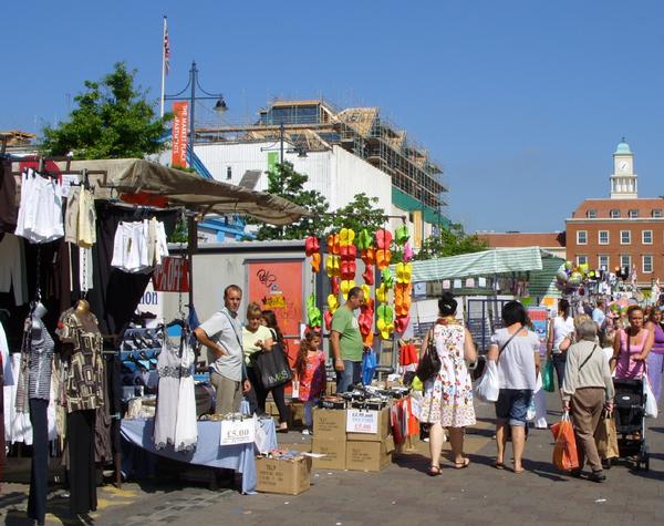 Busy summer market, Romford in Essex