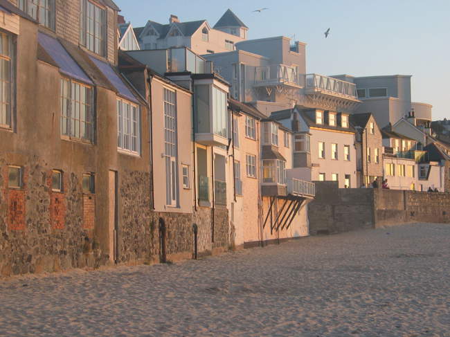 Houses and studios on Porthmeor Beach, St Ives