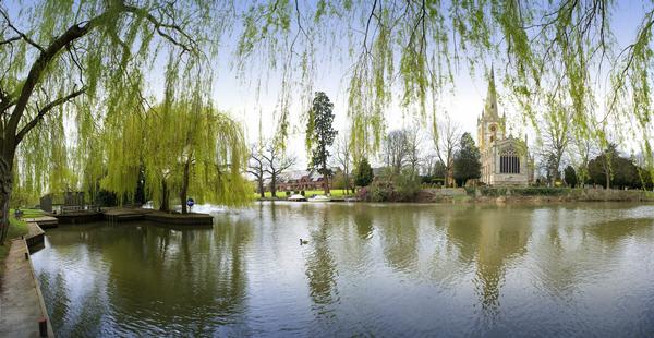 View of Shakespeare's burial place - Holy Trinity Church, from across the River Avon