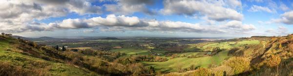 Cotswold Farmland Panorama on a bright sunny day